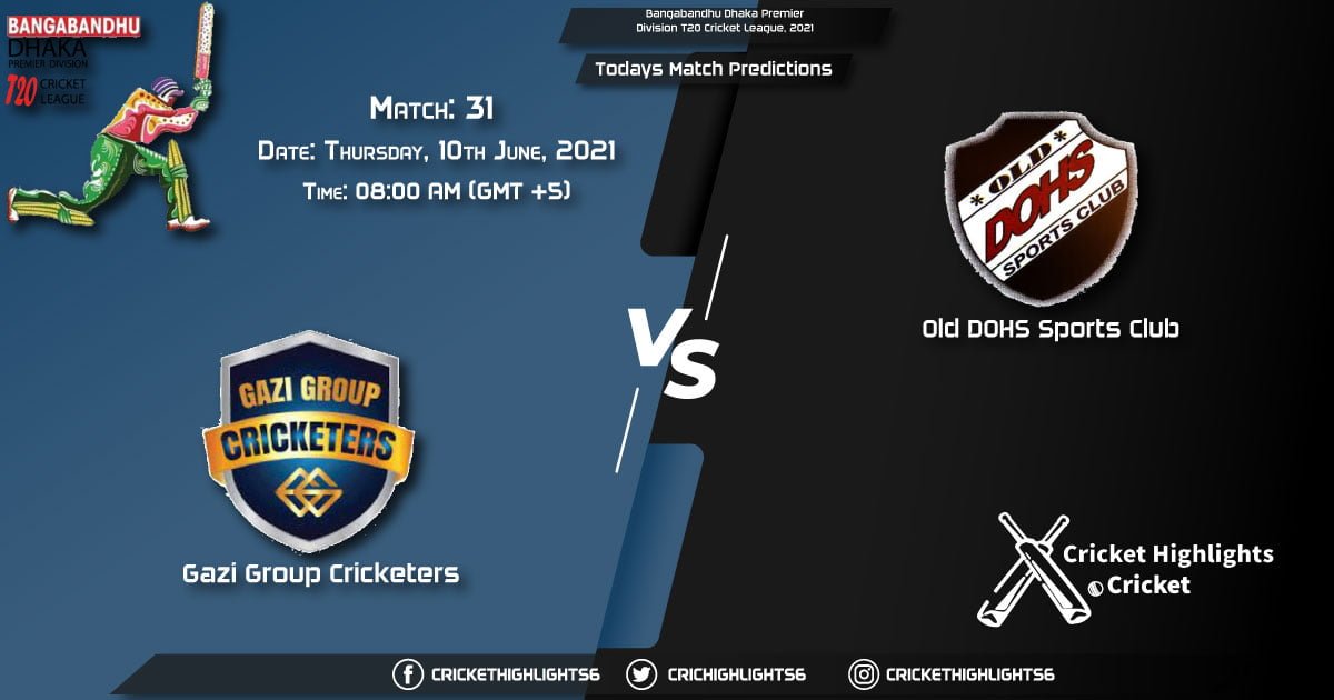 Bangabandhu Dhaka Premier Division T20 Cricket League, 2021, Match 31 GGC vs DOHS, Playing 11 & Today's Match Predictions