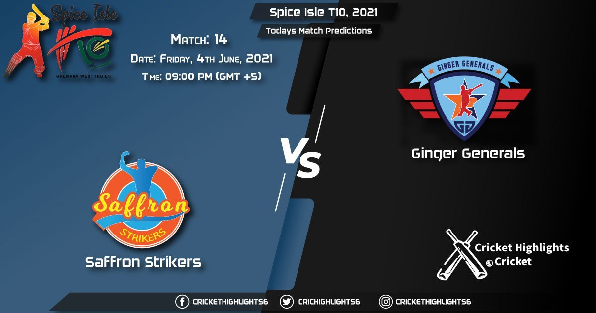 Spice Isle T10, 2021, Match 14 SS vs GG, Playing 11 & Today's Match Predictions