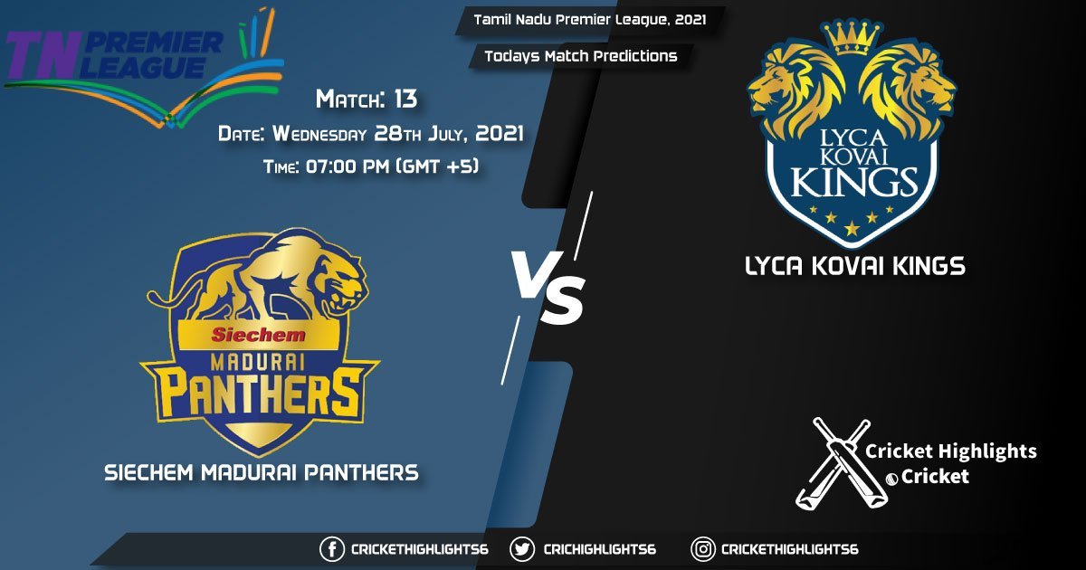 Tamil Nadu Premier League, 2021, Match 13 SMP vs LKK, Playing 11 & Today's Match Predictions