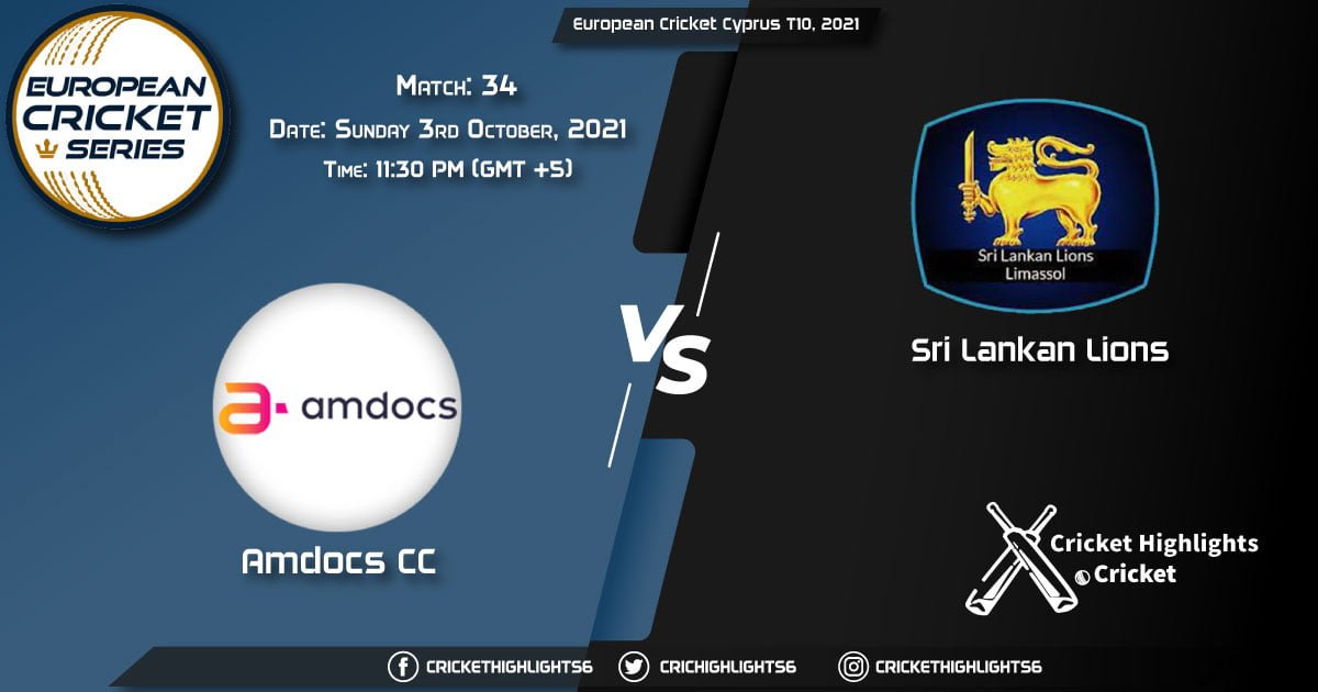 AMD vs SLL Live Score Match 34, Playing 11 Live Match Today, October 3, 2021, European Cricket Cyprus T10, 2021