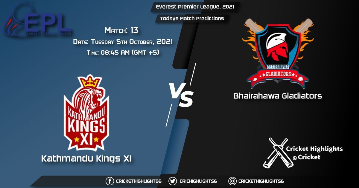 Everest Premier League, 2021, Match 13 KK vs BG, Playing 11 & Today's Match Predictions