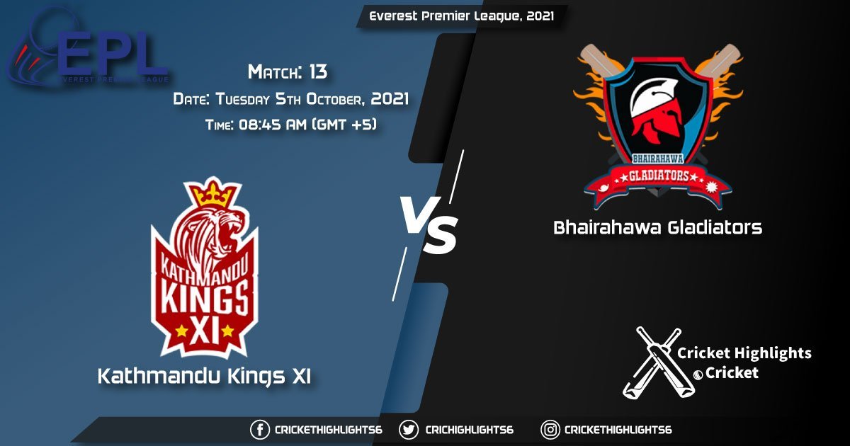 KK vs BG Live Score Match 13, Playing 11 Live Match Today, October 5, 2021, Everest Premier League, 2021