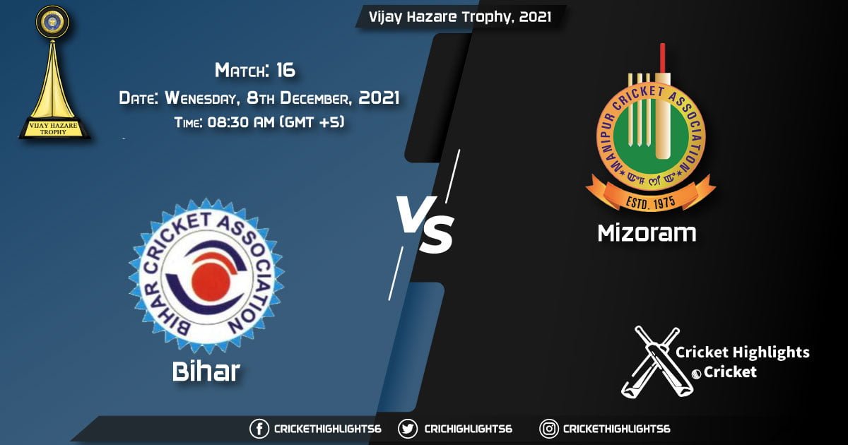 BIH vs MIZ, Live Scorecard, Match 16, December 8, 2021, Live Cricket Score, Vijay Hazare Trophy, 2021