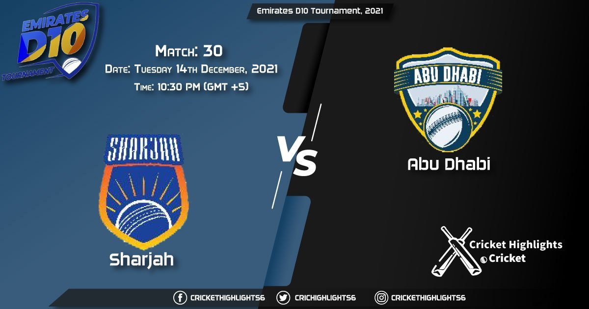 SHA vs ABD, Live Scorecard, Match 30, December, 14, 2021, Live Cricket Score, Emirates D10 Tournament, 2021