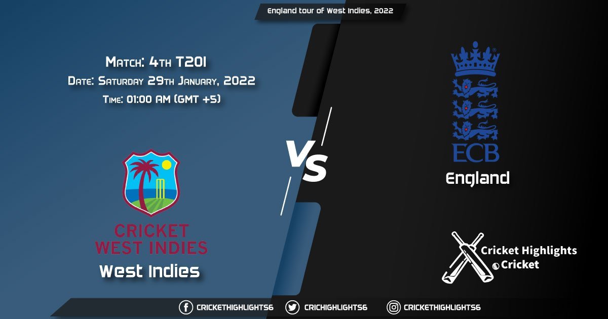 WI vs ENG, Live Scorecard, Match 4th T20I, January 29, 2022, England tour of West Indies, 2022