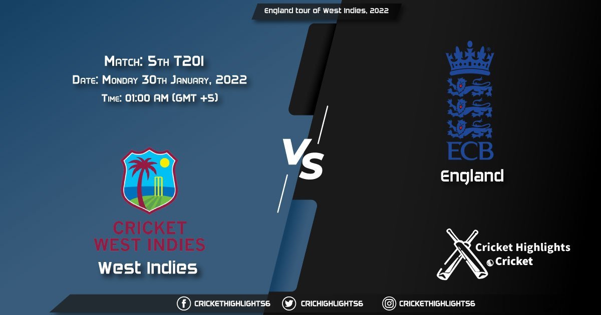 WI vs ENG, Live Scorecard, Match 5th T20I, January 30, 2022, England tour of West Indies, 2022