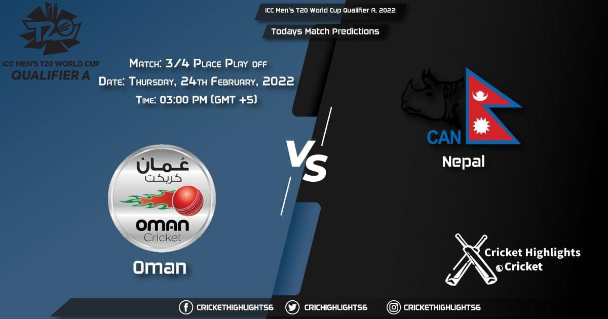 ICC Men's T20 World Cup Qualifier A, 2022, Match 34 Place Play off OMN vs NEP, Playing 11 & Today's Match Predictions