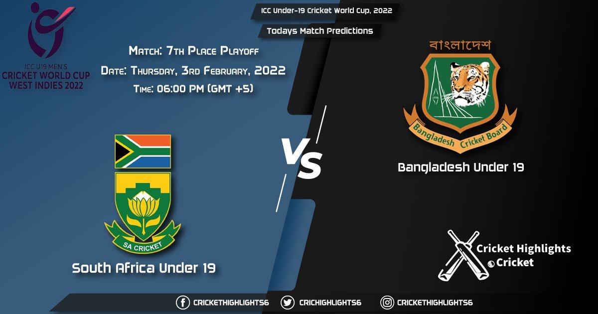 ICC Under-19 Cricket World Cup, 2022, Match 7th Place Playoff SA-U19 vs BD-U19, Playing 11 & Today's Match Predictions